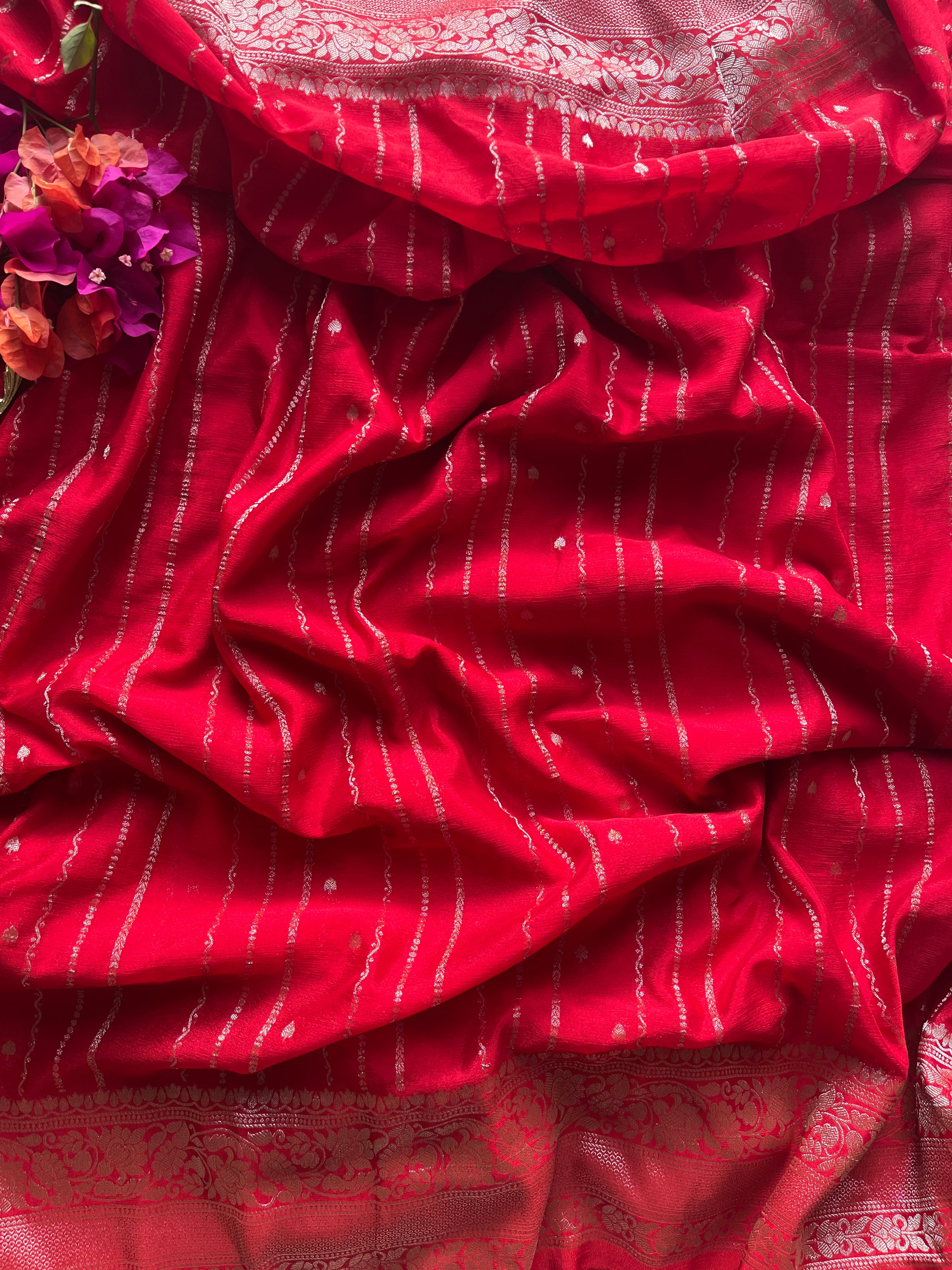 Red Chiffon Silk Saree
